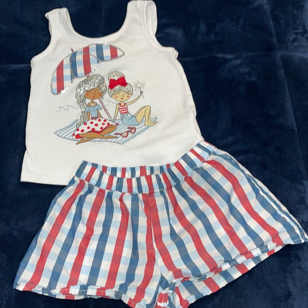 XS Max Studio kids, red white and blue shirt and short set.